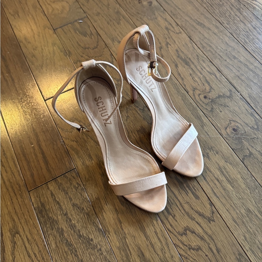 Schutz Tan Heeled Sandals with Ankle Strap - Picture 3 of 5